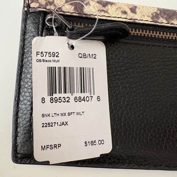 COACH SOFT BLACK WALLET BAG  WITH SNAKE EMBOSSED LEATHER TRIM (F57592) - Picture 7 of 13
